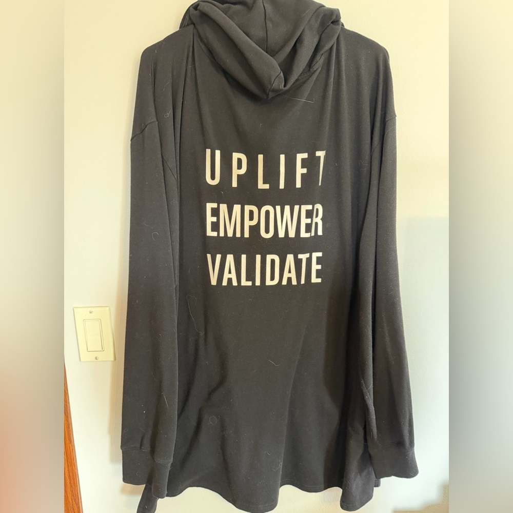 Younique Black Hoodie with White UPLIFT EMPOWER VALIDATE Print